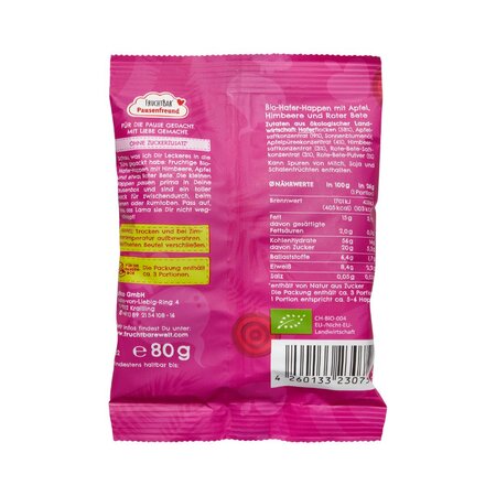 Gustare Bio din ovaz, zmeura, mar si sfecla rosie, 3 ani+, 80 g, Frucht Bar 655394