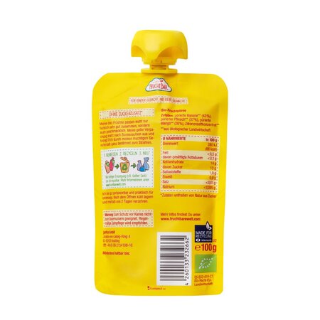 Piure Bio din mango, piersica si banana, 6 luni+, 100 g, Frucht Bar 655506