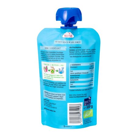 Piure Bio din banane mere si coacaze negre, 6 luni+, 100 g, Frucht Bar 655729