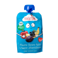 Piure Bio din banane mere si coacaze negre, 6 luni+, 100 g, Frucht Bar