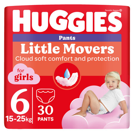 Scutece Pants Little Movers, Nr. 6, 15-25 kg, Girls, 30 bucati, Huggies 801143