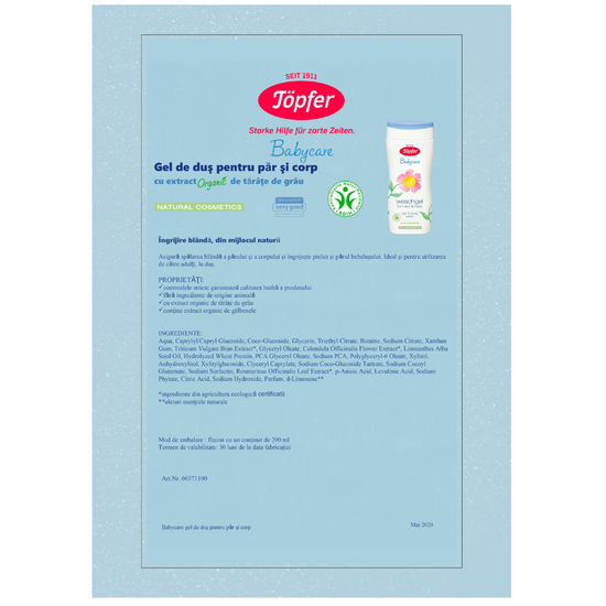 Gel de dus si sampon cu extract organic de tarate Babycare, 200 ml, Topfer 494904