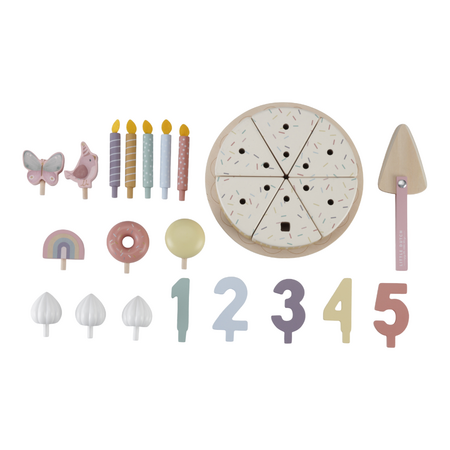 Tort aniversar din lemn cu decoratiuni, +3 ani, Roz, Little Dutch 655806