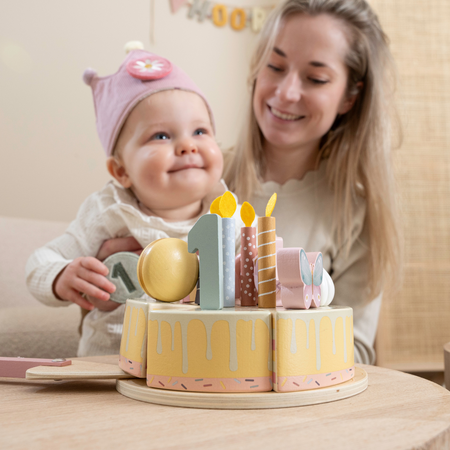 Tort aniversar din lemn cu decoratiuni, +3 ani, Roz, Little Dutch 655805