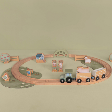 Trenulet cu sine din lemn si accesorii, +18 luni, Little Farm, Little Dutch 655818