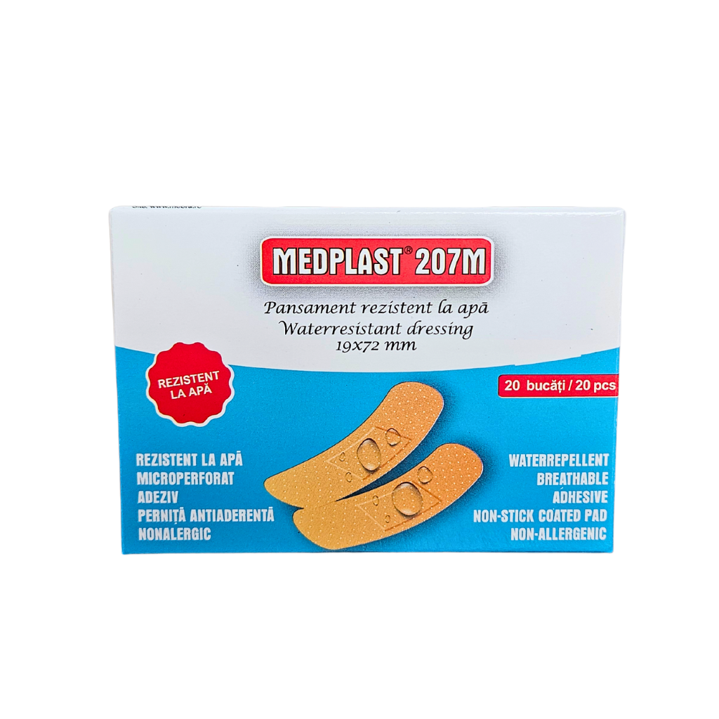 Pansament rezistent la apa Mediplast 207 M, 1.9 cm x 7.2 cm, 20 bucati, Mebra