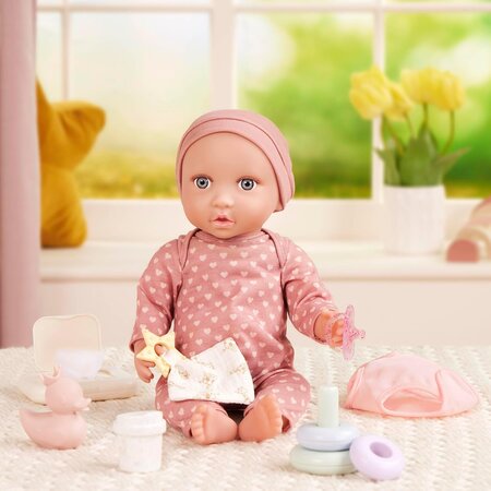 Papusa bebelus cu pijamale si caciulita roz, +2 ani, Lullababy 655846