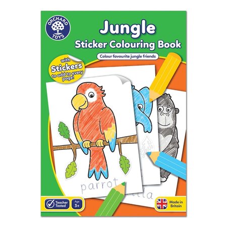 Carte de colorat cu activitati in limba engleza si abtibilduri, 3 ani+, Jungla, Orchard Toys