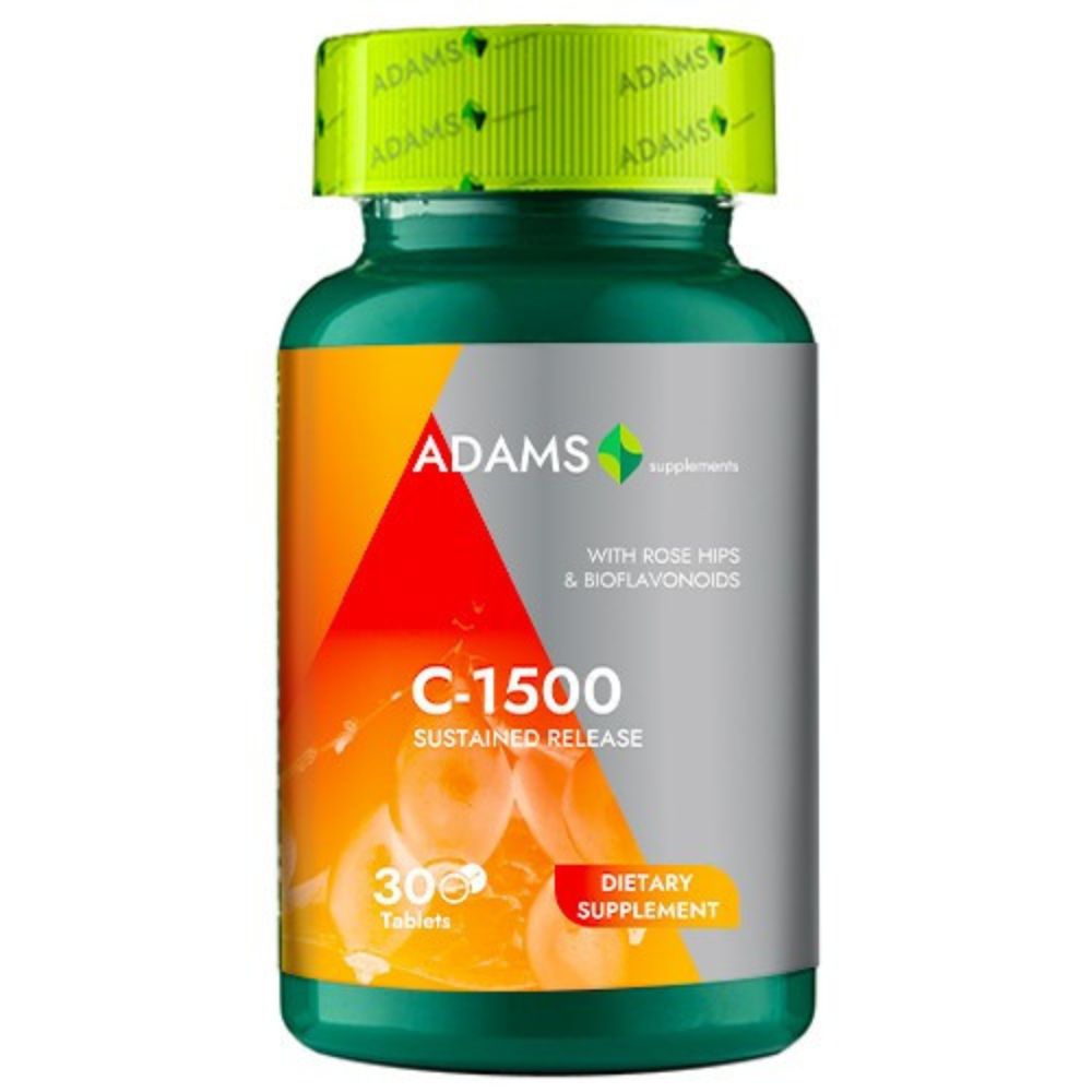 Vitamina C-1000 cu macese, 30 comprimate, Adams Supliments