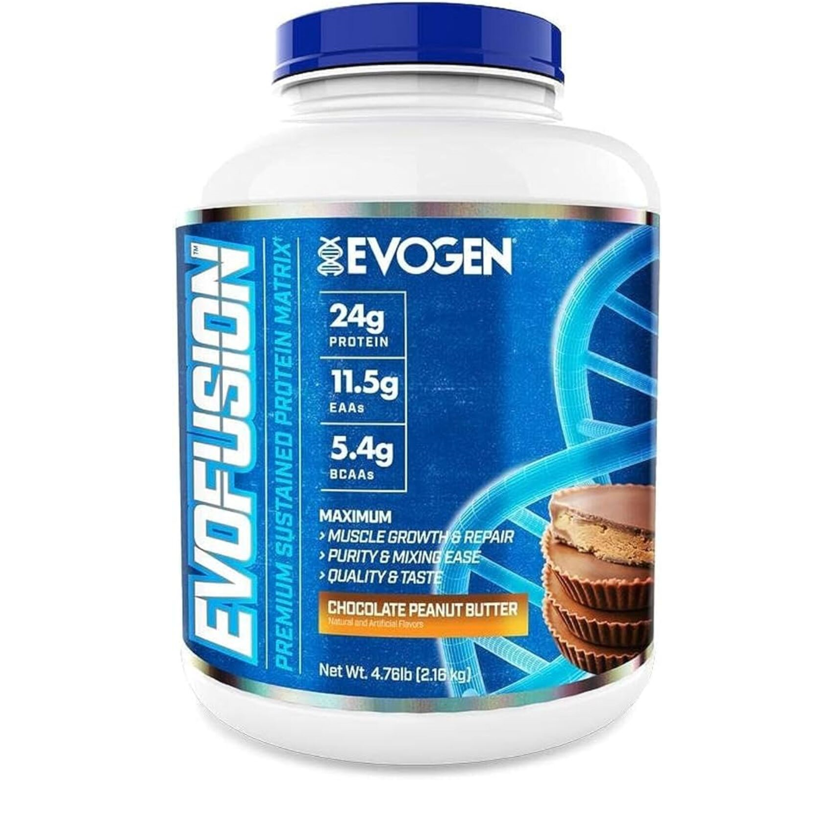 Pudra proteica Evofusion cu aroma de ciocolata si unt de arahide, 2.16 kg, Evogen