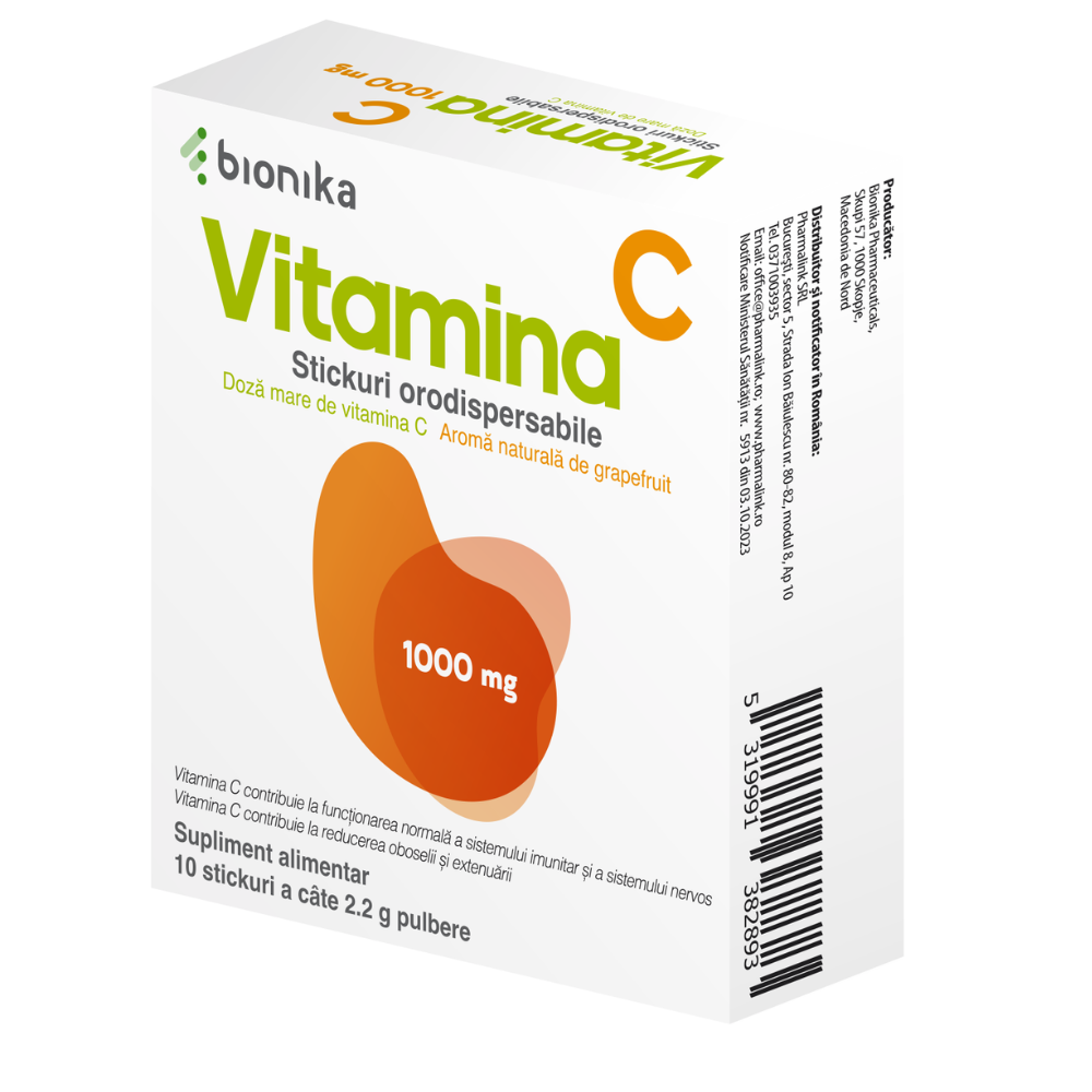 Vitamina C, 1000 mg, 10 stickuri orodispersabile, Bionika