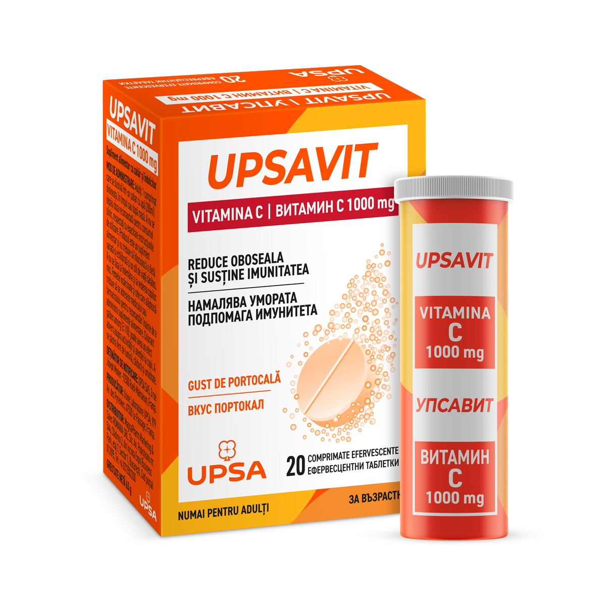 Upsavit Vitamina C, 1000 mg, 20 comprimate efervescente, Upsa