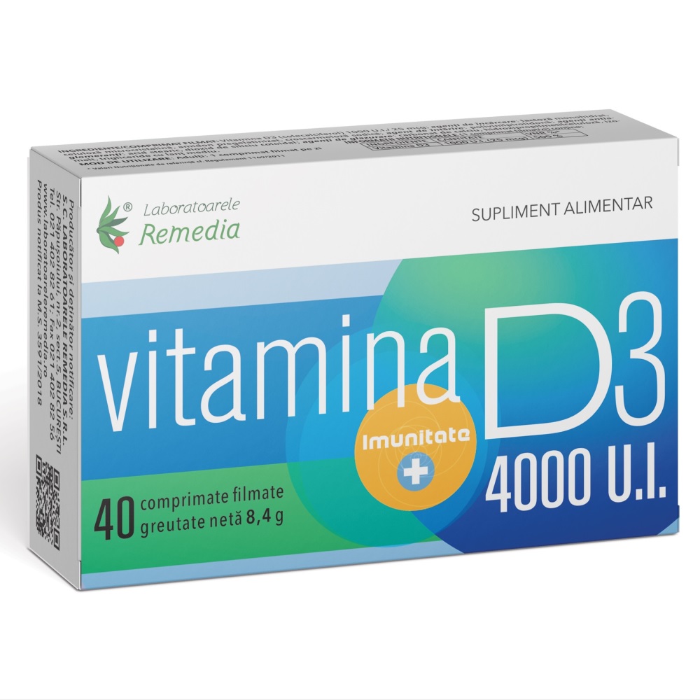 Vitamina D3, 4000 UI, 40 comprimate, Remedia