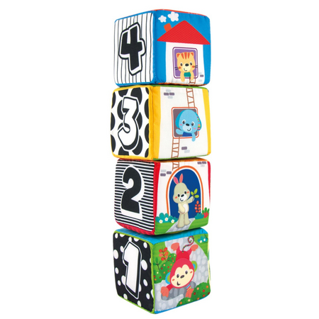 Set 4 cuburi stivuibile din material textil, 6 luni+, Winfun 658886