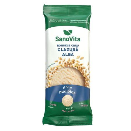 Rondele din grau expandat cu glazura de iaurt, 66 gr, Sanovita