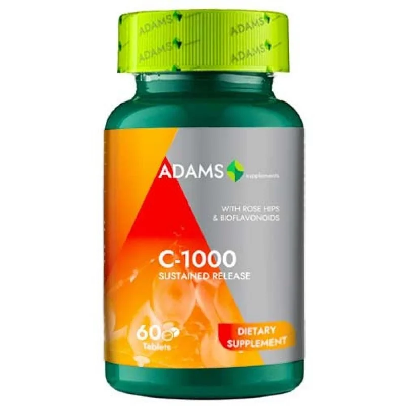 Vitamina C 1000 cu macese, 60 tablete, Adams Supplements