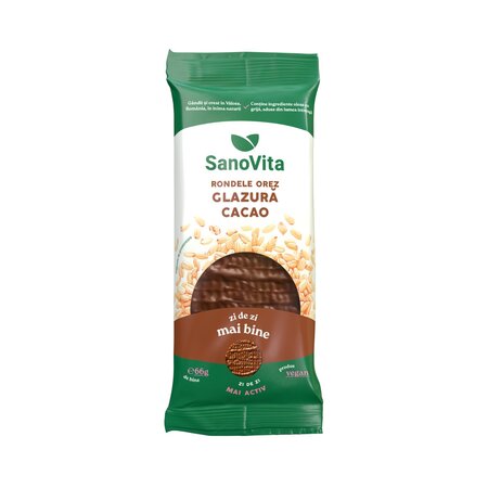 Rondele din grau expandat cu glazura de cacao, 66 gr, Sanovita
