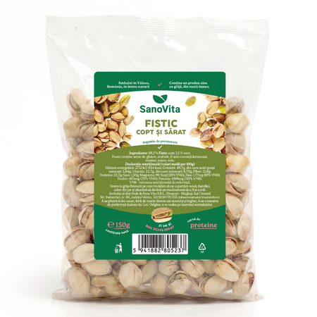 Eticheta Produs Fistic copt si sarat, 150 g, Sanovita
