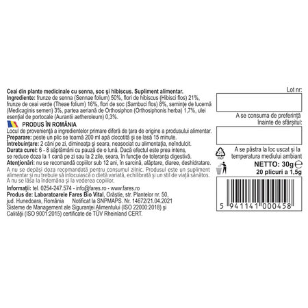 Ceai silueta perfecta, 1 Purificare si Drenaj, 20 plicuri, Fares 718165
