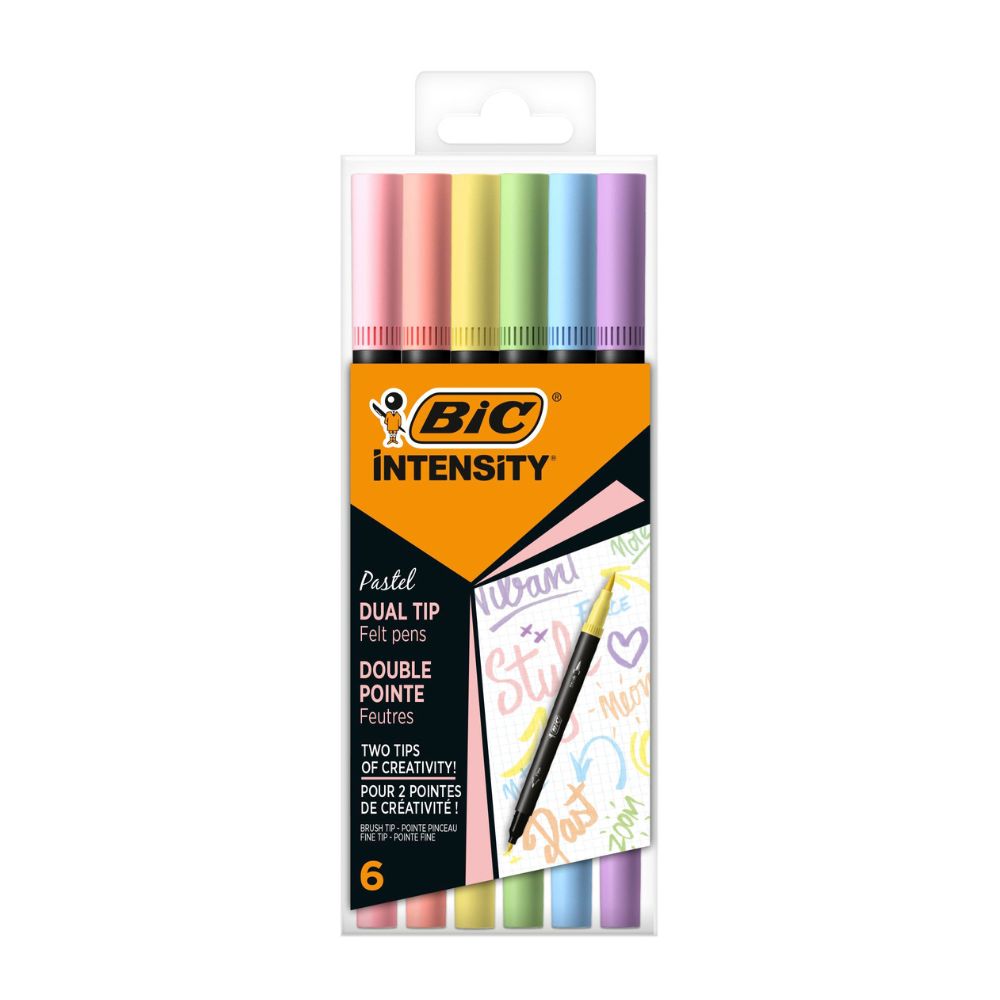 Markere de colorat cu dublu varf Pastel P/6 Intensity, 6 buc, BIC