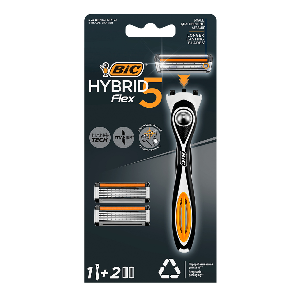 Aparat de ras pentru barbati Hybrid Flex5, 1 + 2 buc, BIC