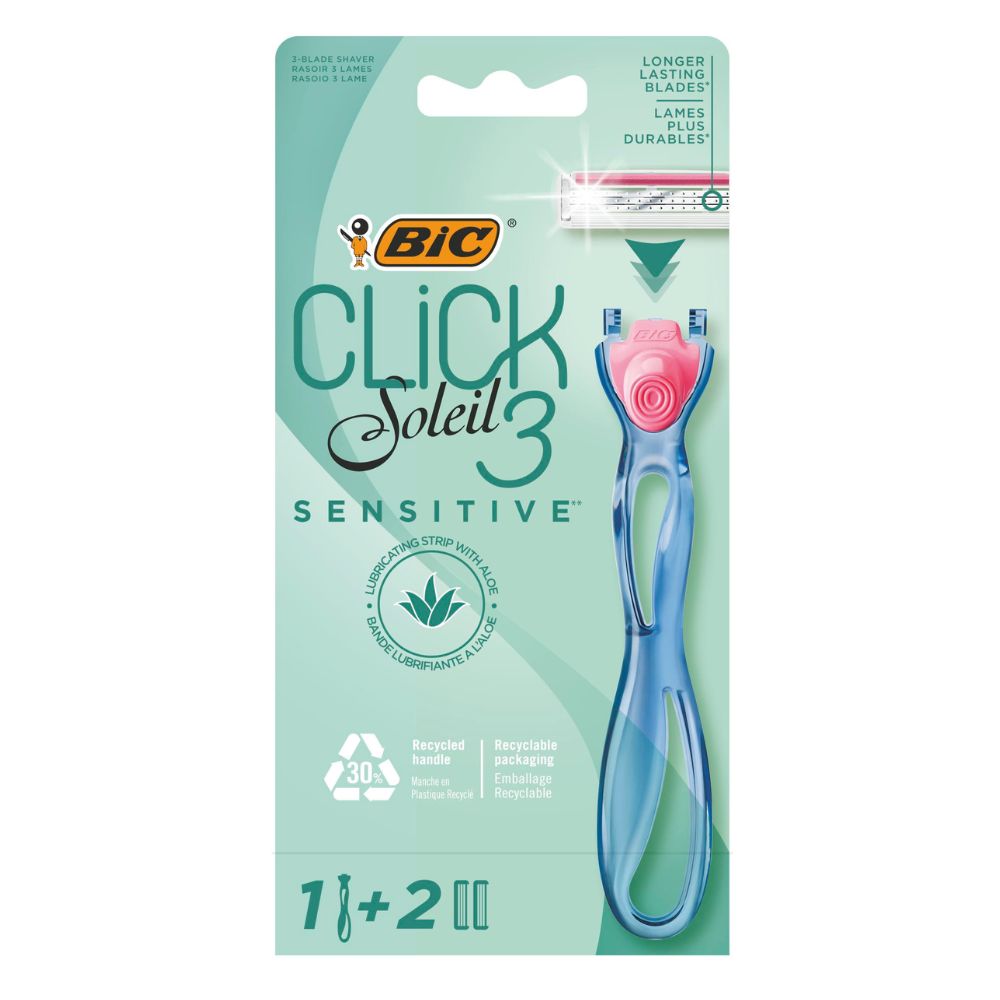 Aparat de ras pentru femei, cu 3 lame Click Soleil Sensitive, 1 + 2 buc, BIC