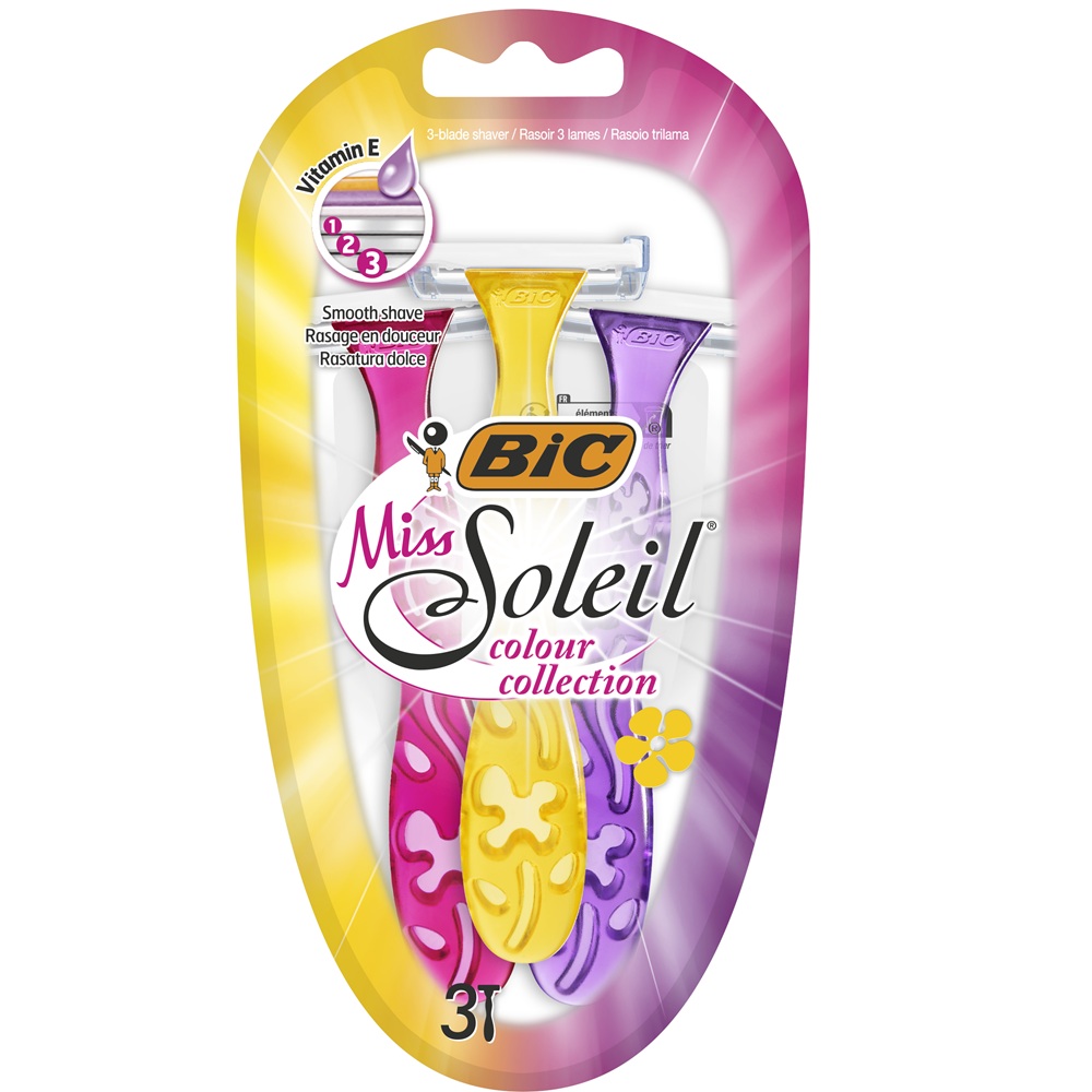 Aparat de ras pentru femei, cu 3 lame Miss Soleil Collor Colletion, 3 buc, BIC