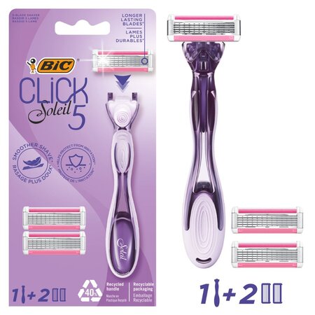 Aparat de ras pentru femei, cu 5 lame Click Soleil, 1+2 buc, BIC 661459