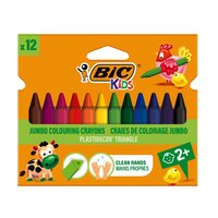 Creioane cerate plastifiate triunghiulare Jumbo, 12 buc, BIC
