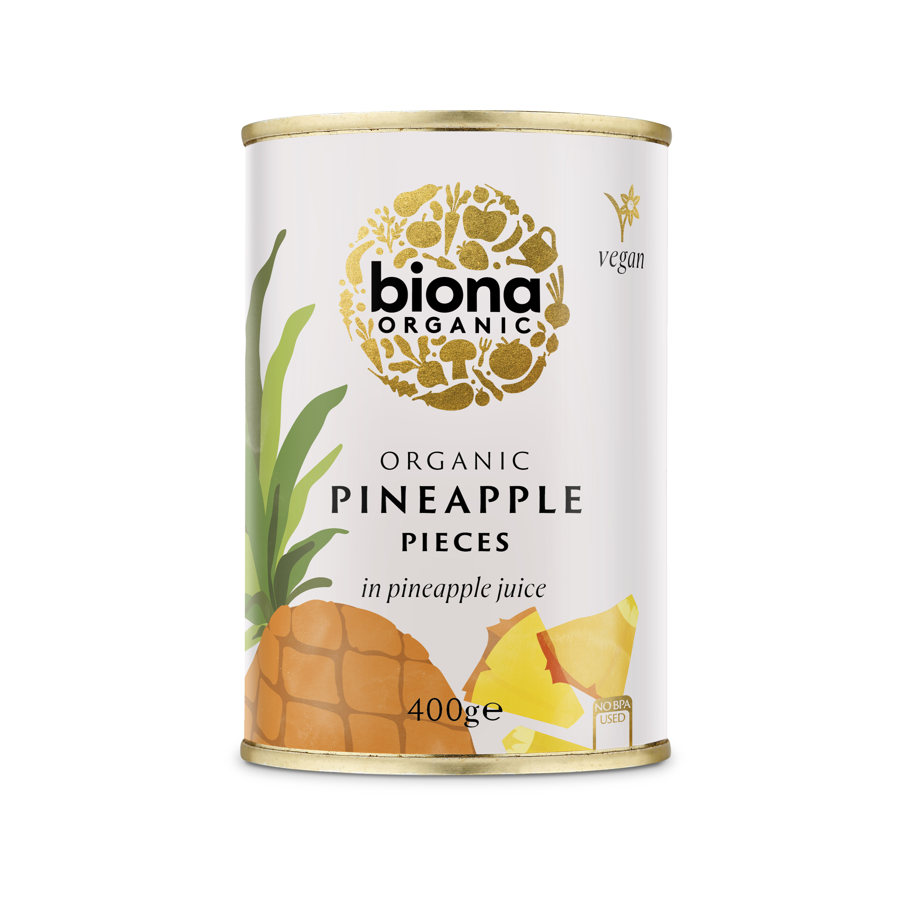 Ananas Bio bucati in suc de ananas, 400 g, Biona