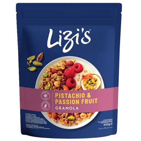 Granola cu fructul pasiunii si fistic, 400 g, Lizi's