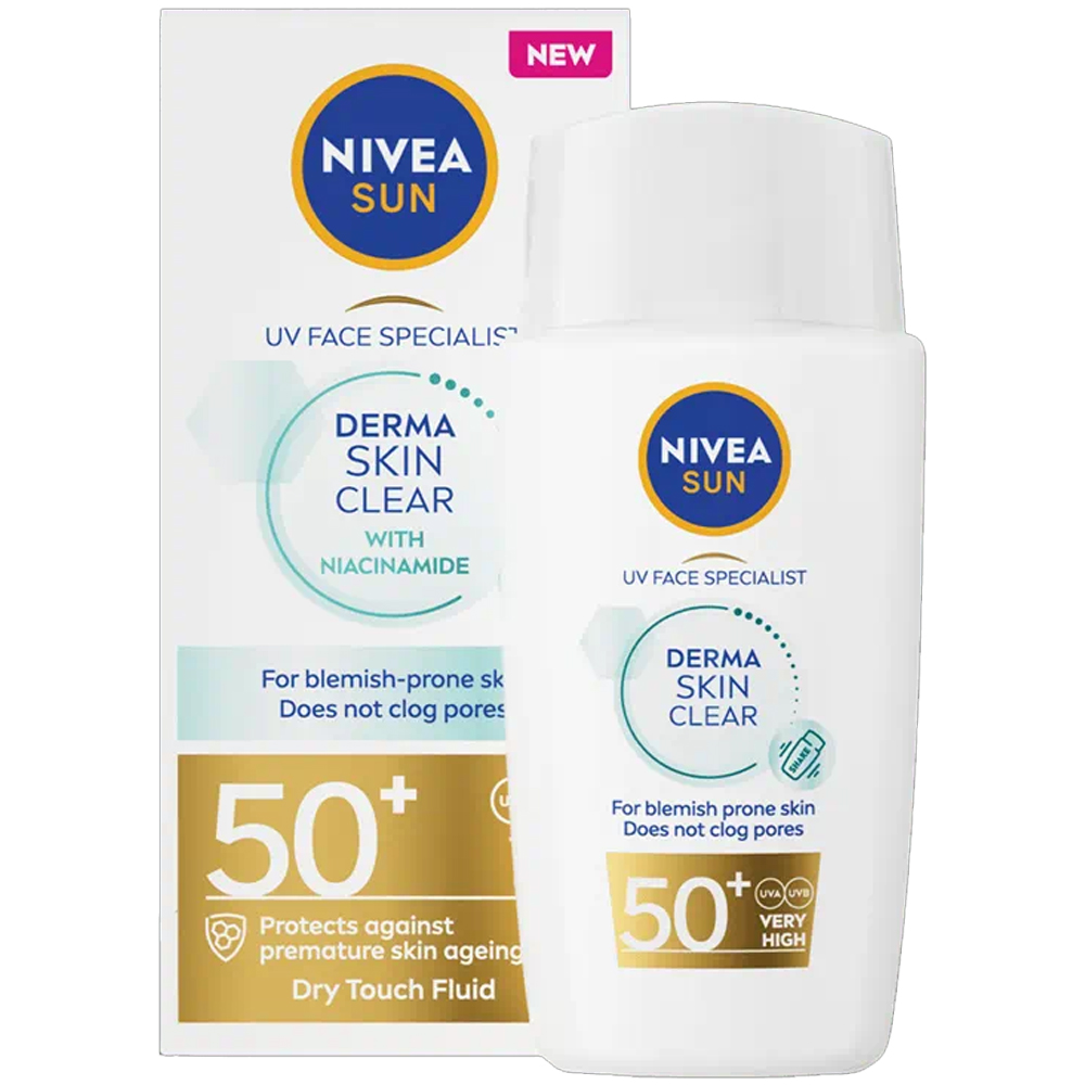 Crema fata fluida cu Niacinamida si SPF50 Derma Skin Clear Sun, 40 ml, Nivea