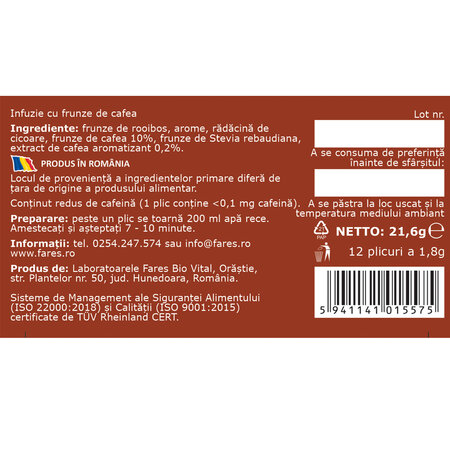 Ceai rece cu frunze de cafea, 12 plicuri, Fares 723105