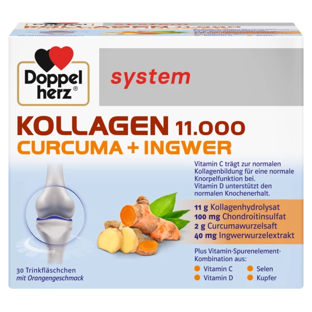 Kollagen 11000 Plus Curcuma + Ghimbir, 30 flacoane, Doppelherz