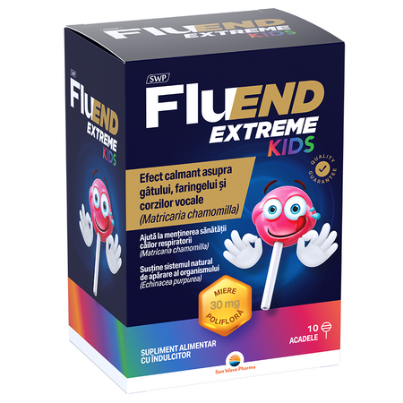 Acadele cu efect calmant la nivelul gatului FluEnd Extreme Kids, 10 buc, Sun Wave Pharma