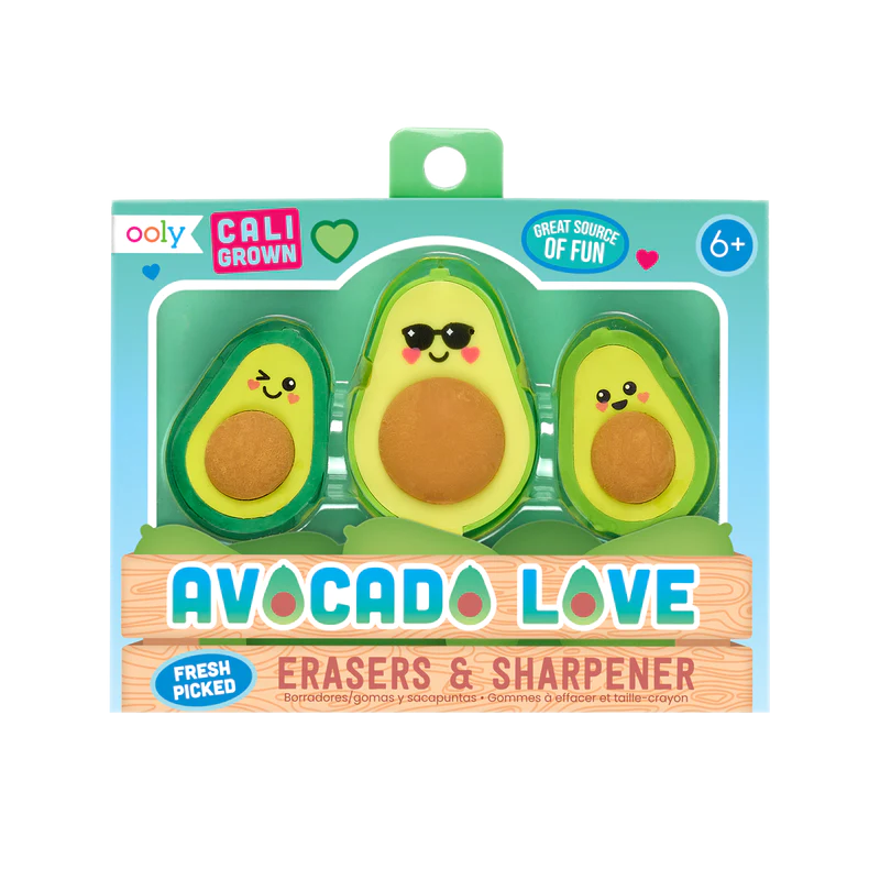 Set ascutitoare si radiere Avocado Love, +6 ani, 3 bucati, Ooly