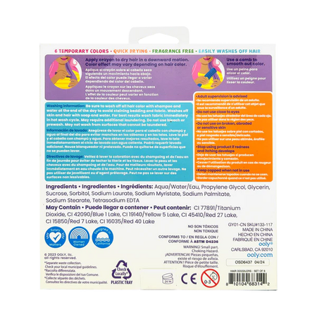 Creioane colorate pentru par Hair Doodlers, +6 ani, 6 bucati, Ooly 662591