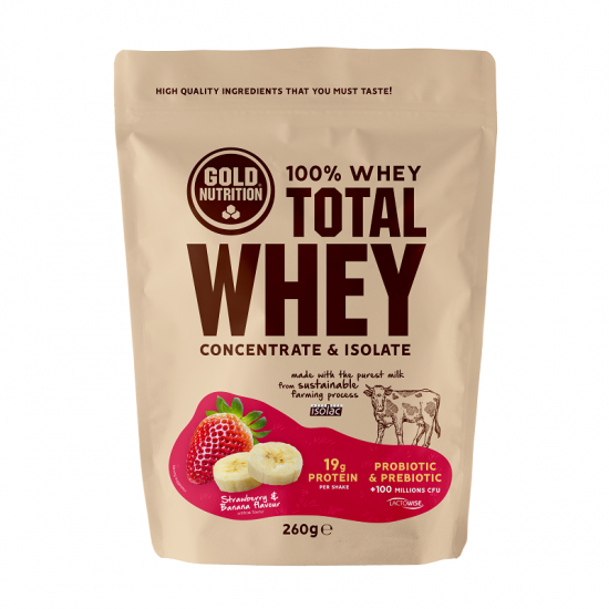 Pudra proteica cu Capsuni si Banane Total Whey, 260g, Gold Nutrition