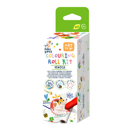 Kit rola de desenat pe numere cu 4 creioane cerate Uneste Punctele Vehicule - Haku Yoka, 2 metri, Avenir