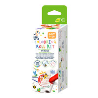 Kit rola de desenat pe numere cu 4 creioane cerate Uneste Punctele Vehicule - Haku Yoka, +3 ani, 2 metri, Avenir