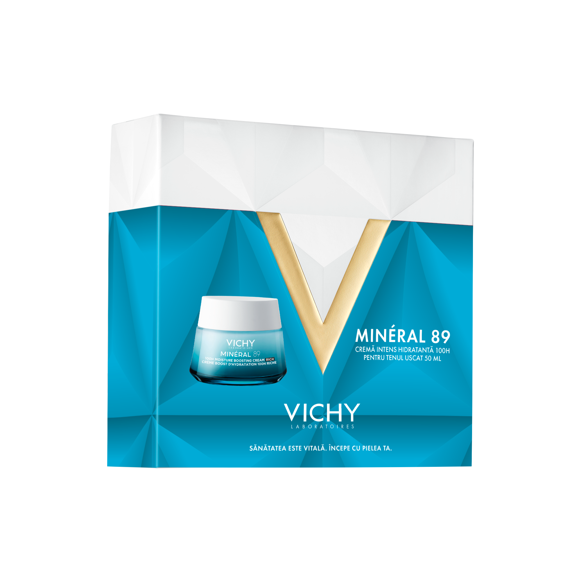 Pachet Mineral 89, Crema intens hidratanta 100H pentru tenul uscat, 50 ml, Vichy