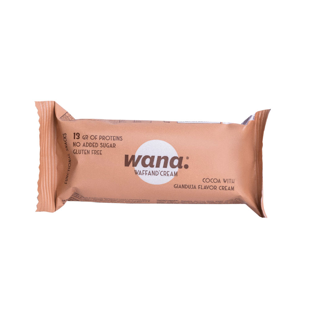 Napolitana proteica Cocoa Chocolate and Gianduia, 43 g, Wana