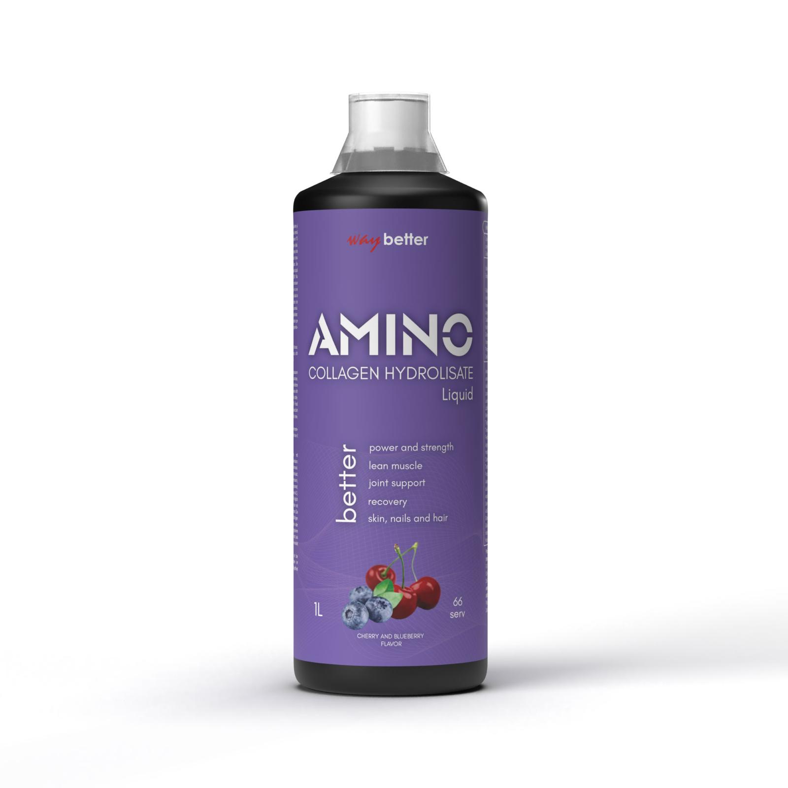 Aminoacizi din colagen hidrolizat Amino Blueberry-cherry, 1000 ml, Way Better