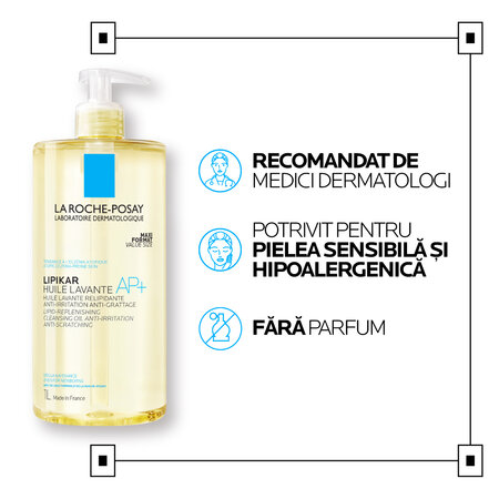 Ulei de spalare relipidant pentru pielea uscata cu tendinta atopica Lipikar AP+, 1000 ml, La Roche Posay 819417