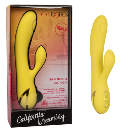 Vibrator din silicon San Diego Seduction, 10 functii de vibratie, Galben, California Dream 663115