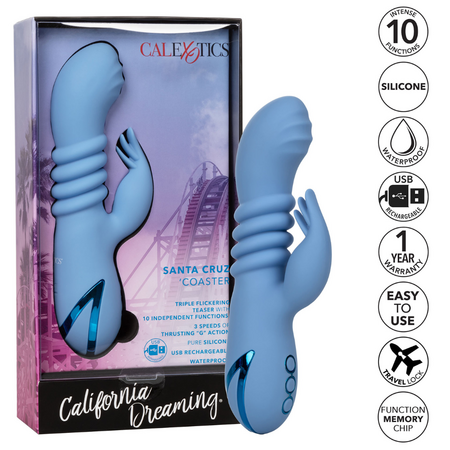 Vibrator din silicon Santa Cruz Coaster, 10 functii de vibratie, Albastru, California Dream 663149