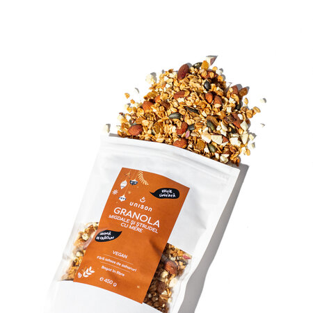 Granola cu migdale si strudel cu mere, 450 g, Unison 663302