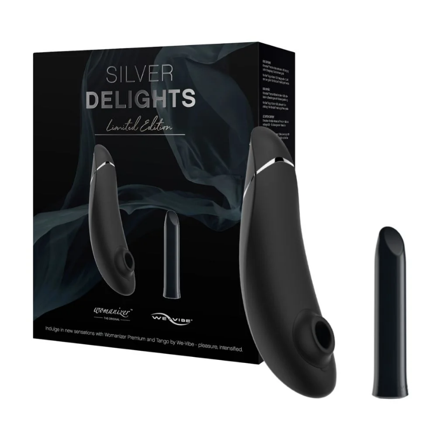 Pachet Silver Delights Collection Vibrator Premium 2, 1 bucata + Vibrator Tango, 1 bucata, Negru/Argintiu, Womanizer