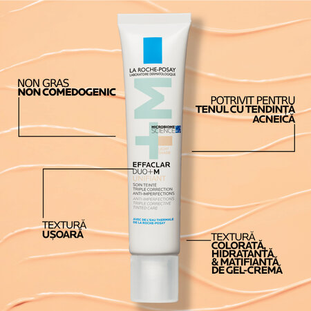 Gel-crema anti-imperfectiuni cu pigment de culoare Effaclar Duo+M, Nuanta Light, 40 ml, La Roche-Posay 663725