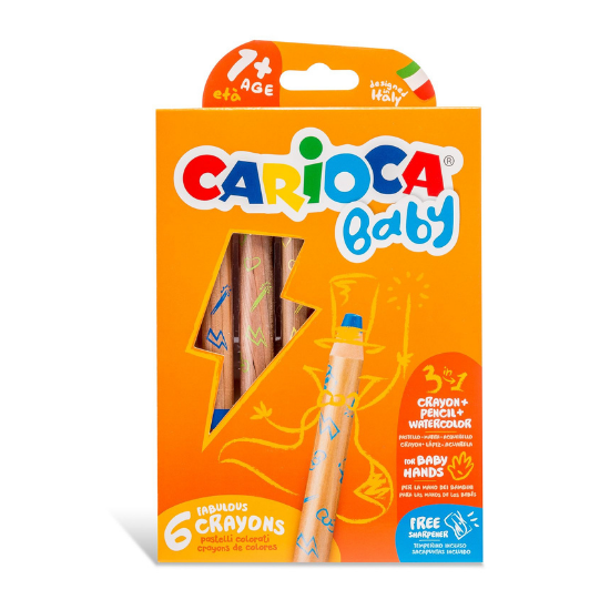 Set 6 creioane colorate 3 in 1 Baby, +1 an, Carioca  